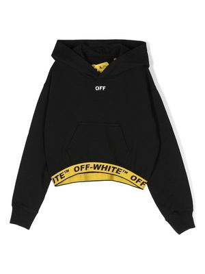 Off-White Kids logo-trim hoodie - Black