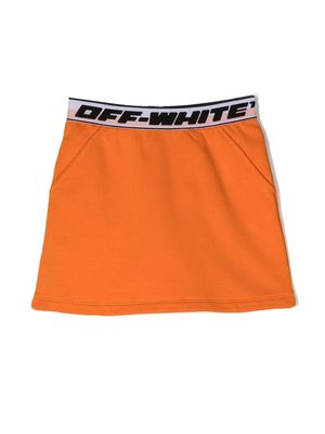 Off-White Kids logo-waist cotton skirt - Orange