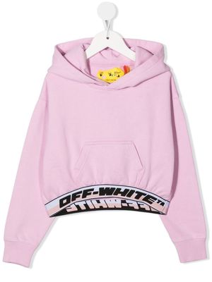 Off-White Kids logo-waistband cotton hoodie - Pink