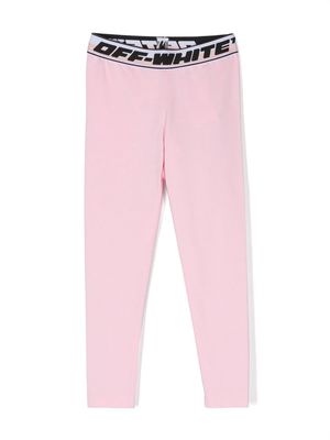 Off-White Kids logo-waistband cotton leggings - Pink