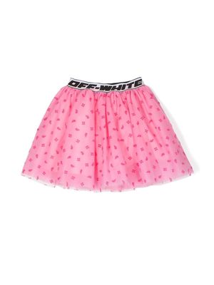 Off-White Kids logo-waistband flared mini skirt - Pink
