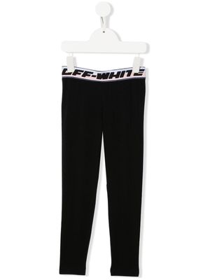 Off-White Kids logo waistband mid-rise leggings - Black