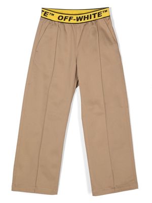 Off-White Kids logo-waistband straight-leg trousers - Brown