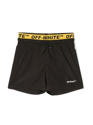 Off-White Kids logo-waistband swim shorts - Black