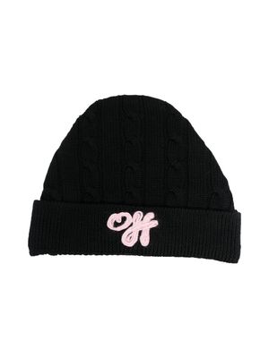 Off-White Kids Off Cable virgin wool beanie - Black