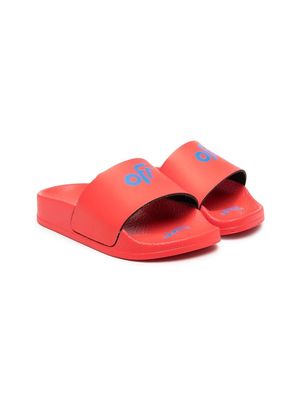 Off-White Kids Off graphic-print pool slides - Red