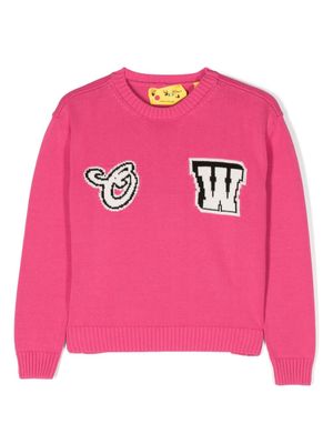 Off-White Kids OW-patch knitted jumper - Pink