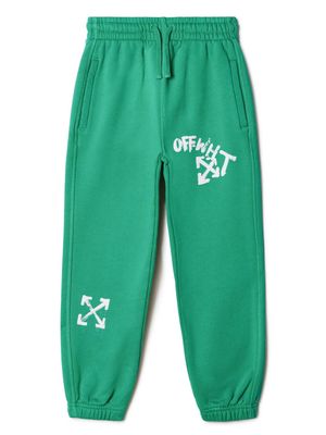 Off-White Kids Paint Script cotton track pants - Green