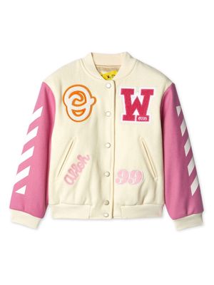 Off-White Kids patch-detail sidestripe bomber jacket - Neutrals