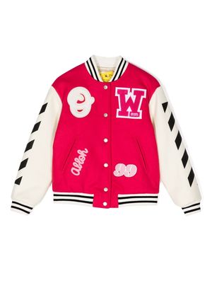 Off-White Kids patch-detail varsity jacket - Pink