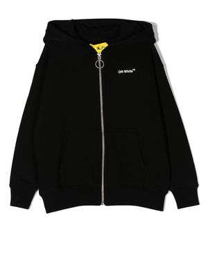 Off-White Kids Racing Arrow logo zip-up hoodie - Black