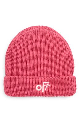 Off-White Kids' Rounded Off Embroidered Cotton Beanie in Fuchsia Pink