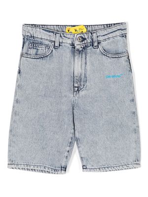 Off-White Kids signature Diag-stripe print denim shorts - Blue