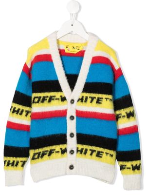 Off-White Kids striped logo-embroidered cardigan