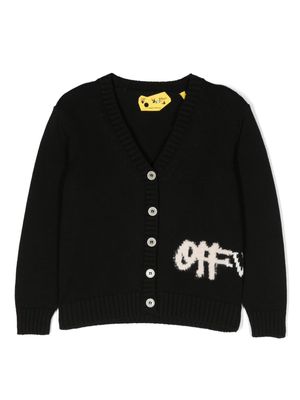 Off-White Kids V-neck intarsia-knit logo cardigan - Black