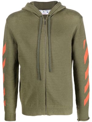 Off-White knitted chevron-detail hoodie - Green