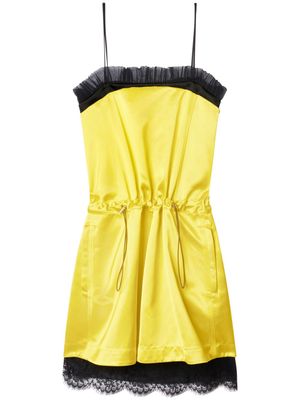 Off-White lace-trim duchess satin weave minidress - Yellow