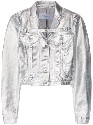 Off-White laminated metallic cropped jacket - Silver