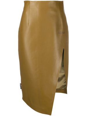 Off-White leather asymmetric pencil skirt - Brown