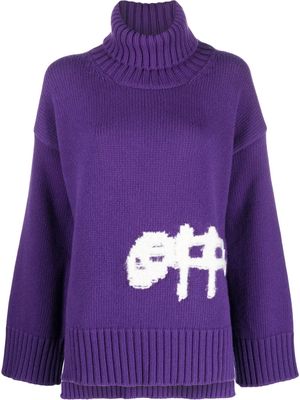 Off-White logo-appliqué oversized jumper - Purple