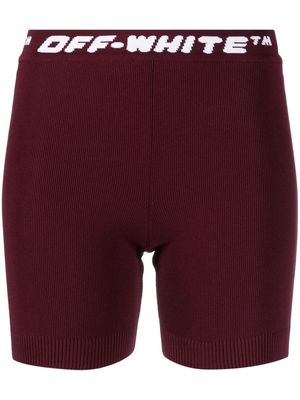 Off-White logo-band ribbed shorts - Purple