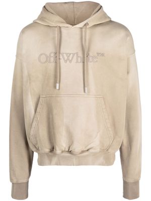 Off-White logo-embossed cotton hoodie - Neutrals