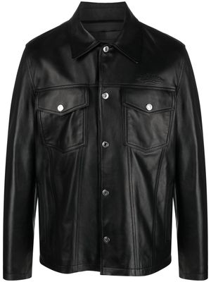 Off-White logo-embossed leather jacket - Black