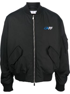 Off-White logo-embroidered bomber jacket - Black