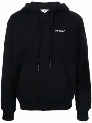 Off-White logo-embroidered cotton hoodie - Black