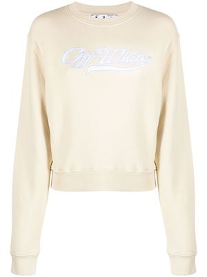 Off-White logo-embroidered cotton sweatshirt - Neutrals