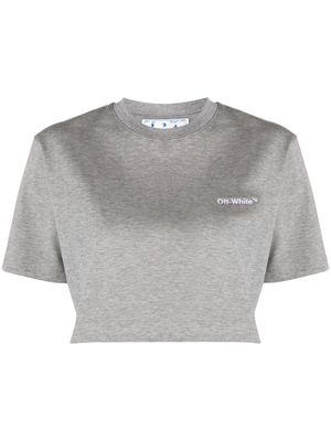 Off-White logo-embroidered cotton T-shirt - Grey