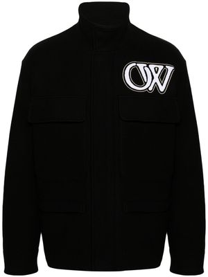Off-White logo-embroidered felted varsity jacket - Black