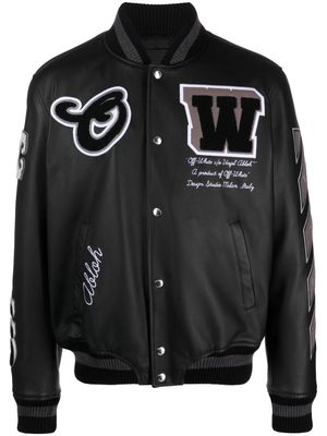 Off-White logo-embroidered leather varsity jacket - Black