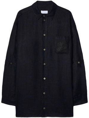 Off-White logo-embroidered panelled linen shirt jacket - Black