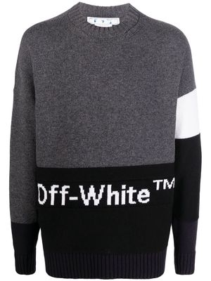 Off-White logo-intarsia jumper - Grey