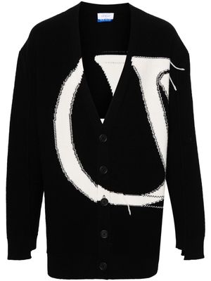 Off-White logo-intarsia wool cardigan - 1061 BLACK CREAM