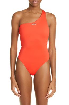 Off-White Logo One-Shoulder One-Piece Swimsuit in Red White