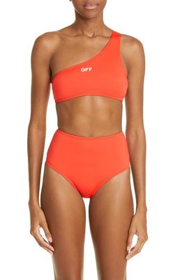 Off-White Logo One-Shoulder Two-Piece Swimsuit in Red White