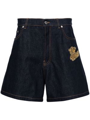 Off-White logo-patch cotton denim shorts - Blue