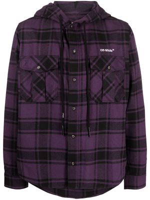 Off-White logo-print button-fasten hoodie - Purple
