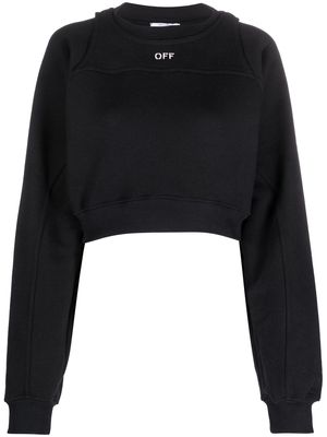 Off-White logo-print cropped cotton sweatshirt - Black