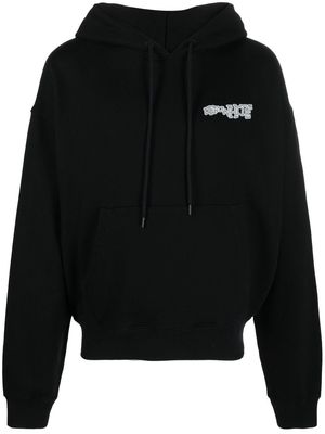 Off-White logo-print drawstring hoodie - BLACK WHITE