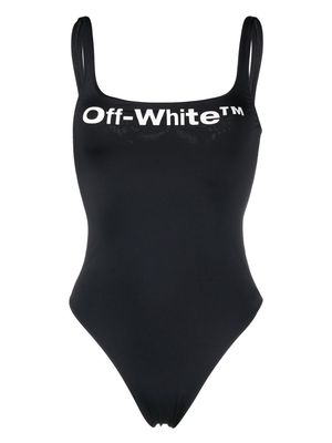 Off-White logo print high-cut swimsuit - Black