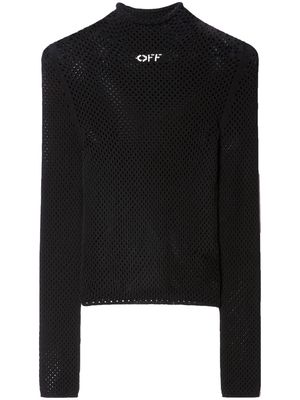Off-White logo-print open-knit turtleneck jumper - Black