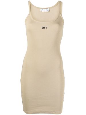 Off-White logo print ribbed knit dress - Neutrals