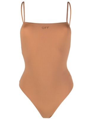 Off-White logo-print square-neck swimsuit - Brown