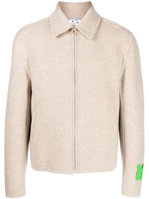 Off-White logo-tag wool-blend jacket - Brown
