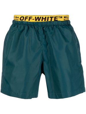 Off-White logo-tape swim shorts - Blue