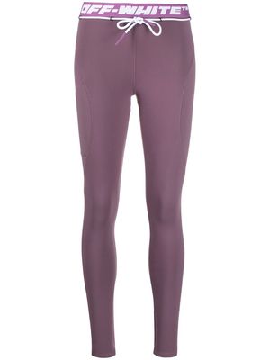 Off-White logo-waist performance leggings - Purple
