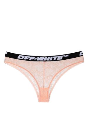 Off-White logo-waistband lace briefs - Neutrals